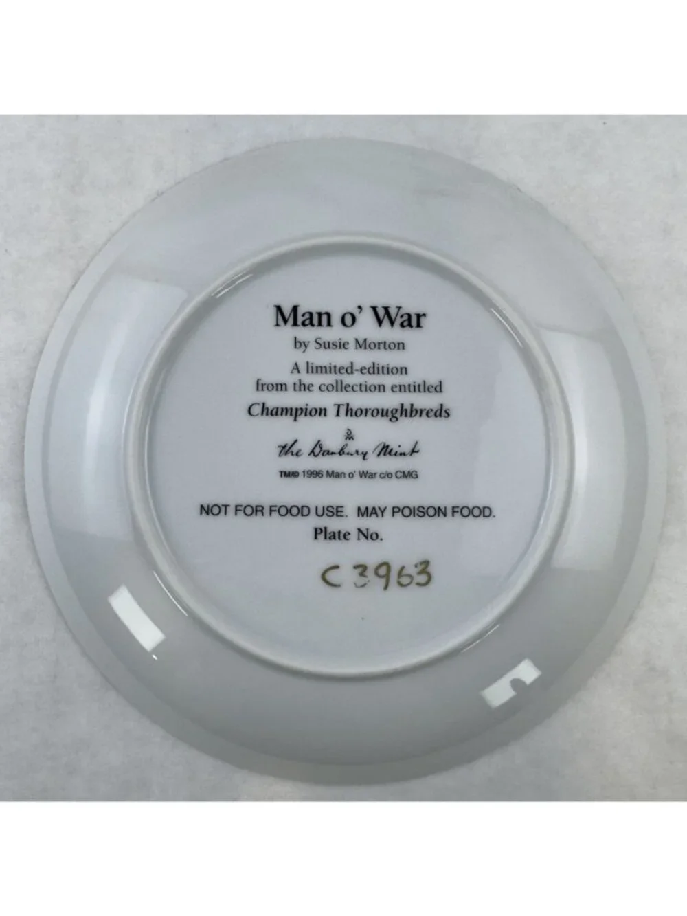Vtg Man O War Champion Thoroughbreds Limited Edition Collector Plate 1996 8-inch - Picture 2 of 9